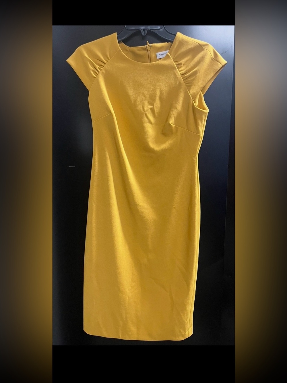 Calvin Klein Mustard Yellow Midi Sheath Dress
